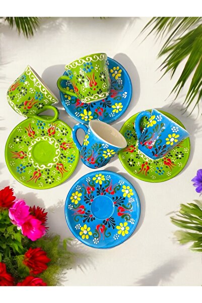 Artistic Quality طقم فناجين قهوة بتصميم توليب أنيق لـ 4 أشخاص - صناعة يدوية ب...