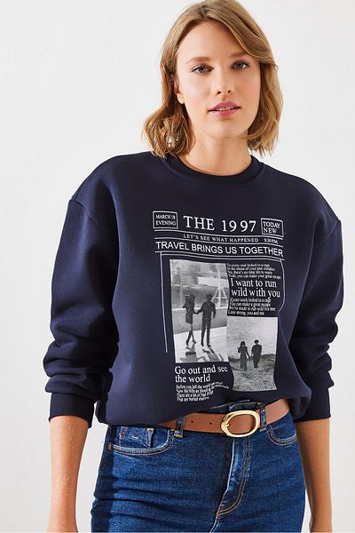Bianco Lucci 1997 Дамски суитшърт с принт - три нишки растер Mbhs009 60601009