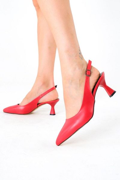 Ayakkabı Podyumum Şevval - Red Pointed Toe and Back Open Goblet Heel 5 Cm, New Season