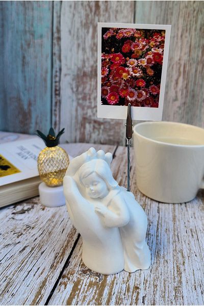 Rota Hediyelik White Mother Child Note Holder, Photo Holder, Hand Note Holder