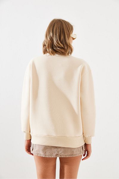 Bianco Lucci Buntes, mit Herzen bedrucktes Damen-Sweatshirt MBHS007 – Drei-Garn-Raster