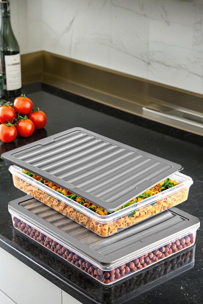 Espas Home Anthracite Set of 2 - Freshbox Storage Container Suitable for Microwave and Deep Freezer