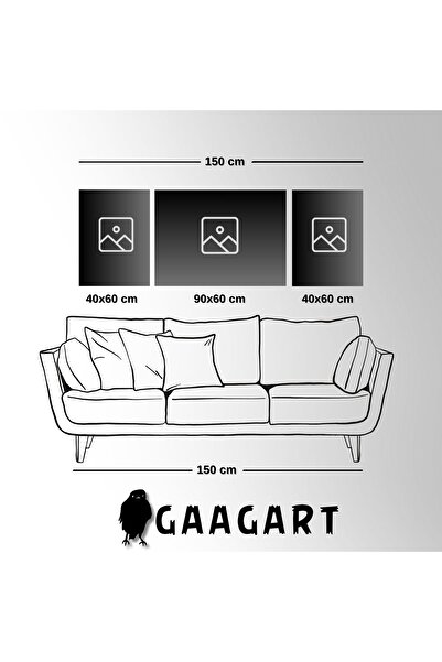 GAAGART 3lü Kanvas Şık Salon Duvar Tablosu Modern Soyut Gri Gold At