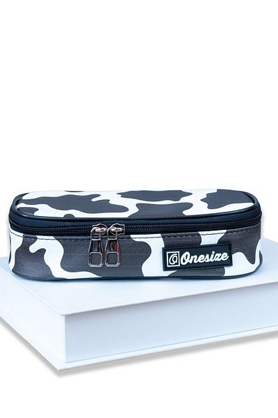 OneSize Oval Design Black-White Vegan Leather Pencil Case - Single Compartment Cow (Pen Holder)