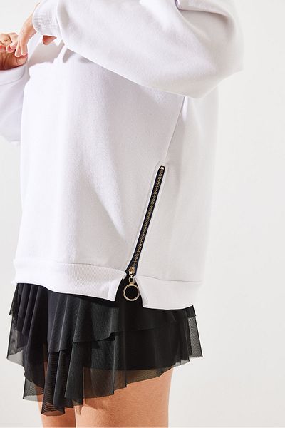 Bianco Lucci Hanorac de damă cu fermoar cu gât crew - Model de bază înălțat 60251796