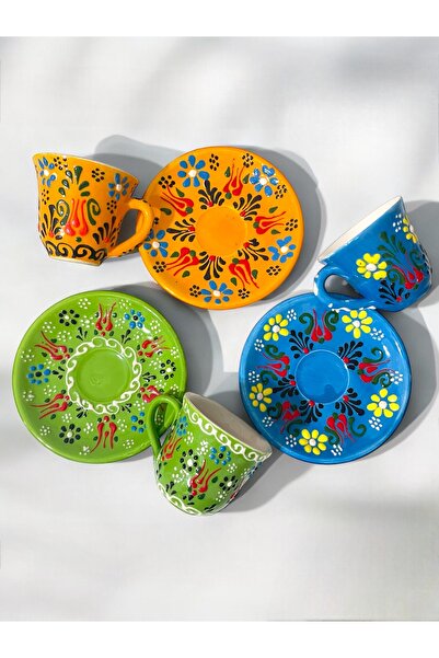 Artistic Quality طقم فناجين قهوة بتصميم توليب أنيق لثلاثة أشخاص - صناعة يدوية...