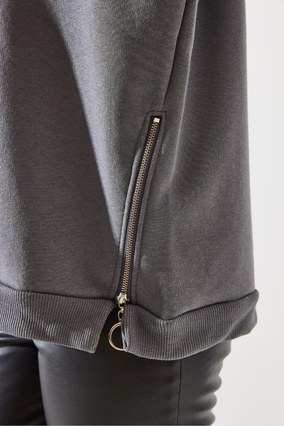 Bianco Lucci Crew Neck Zippered Women's Sweatshirt - Raised Basic Model 60251796