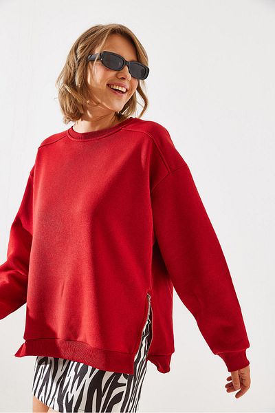Bianco Lucci Damen-Sweatshirt mit Rundhalsausschnitt und Reißverschluss – Raster-Basic-Modell 60251796