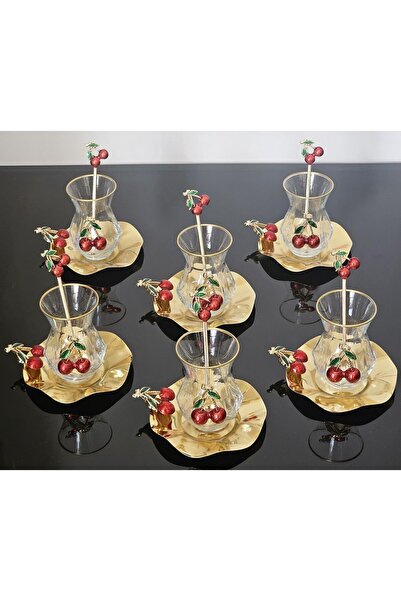 atabey home ALYA TEA SET 18 PIECES LUXURY SET WITH CAST CHERRY & METAL PLATE AND CHERRY TEA SPOON