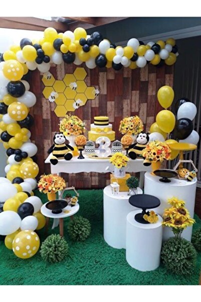 as balon 50 Adet Arı Maya Konsept Sarı Beyaz Siyah Balon