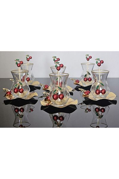 atabey home ALYA TEA SET 18 PIECES LUXURY SET WITH CAST CHERRY & METAL PLATE AND CHERRY TEA SPOON