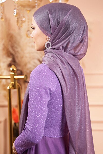 Afilva Kadın Simli Koyu Lila Abiye Şal