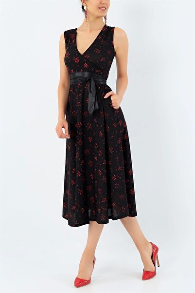 PARİS فستان كريب بنمط ندفة الثلج بأكمام صفر