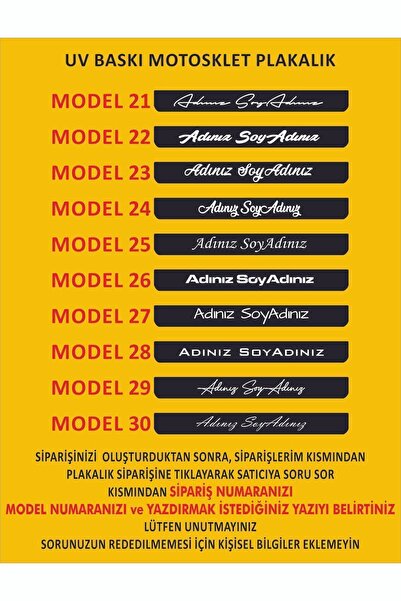 Genel Markalar Motosiklet Plakalık Uyumlu Uv Baskı Kişiye Özel 1 Adet Standart Takmatik Motor Plakalık 15x24