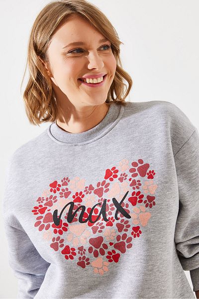 Bianco Lucci Women's Round Neck Paw Printed Sweatshirt - Mbhs005 60601005