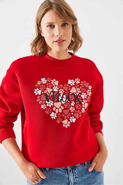 Bianco Lucci Damen-Sweatshirt mit Rundhalsausschnitt und Pfotenabdruck – MBHS005 60601005