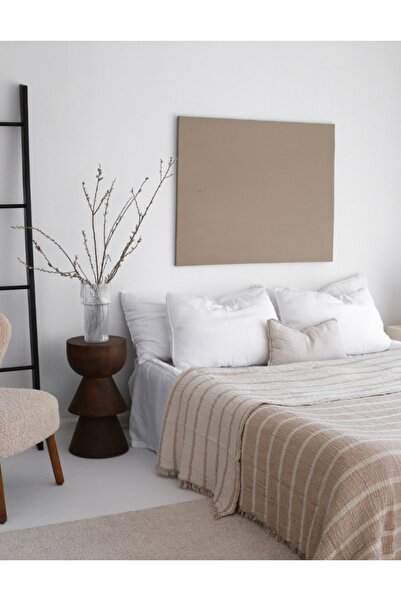 YASEMİNİNEVİ Müslin / Vizon Çizgili / Tek Kişilik Müslin Yatak Örtüsü / Pike Takımı ( 1 Yastık Kılıflı )