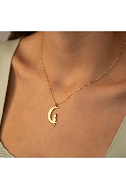 Dkmn Silver 925 Ayar Gümüş Kedi Ve Hilal Kadın Kolye