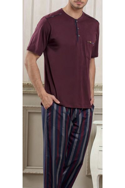 Pelin Pijama Men's Placket Pajamas - 2713- Plum
