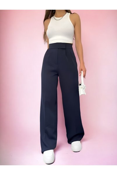 Balta Collection Women's High Waist Lycra Stretchy Velcro Closure Pleated Casual Fit Palazzo Pants