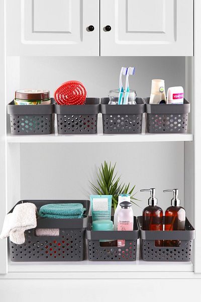 Espas Home 7 Piece Anthracite Colored Cabinet Bathroom Organizer Basket - Multi-Purpose