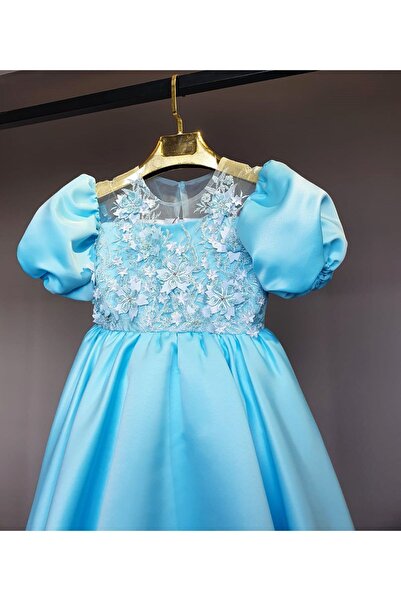 SCSTİL TURKUAZ DANTELLİ ÇOCUK ELBİSE