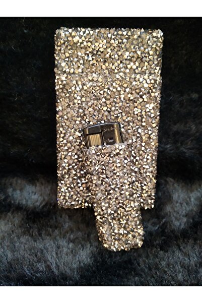 NESGIFT Füme Parlak  Taşlı Slim (ince) Uzun Sigara Kutusu Ve Çakmak Seti