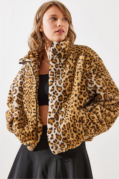 Bianco Lucci Dámsky kabát z umelej kožušiny s leopardím vzorom - 2426 60251795