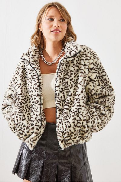 Bianco Lucci Dámsky kabát z umelej kožušiny s leopardím vzorom - 2426 60251795