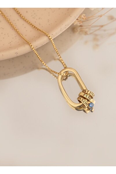 Dkmn Silver 925 Ayar Gümüş Halka Isimli Doğum Taşlı Kişiselleştirilebilir Ataç Kadın Kolye