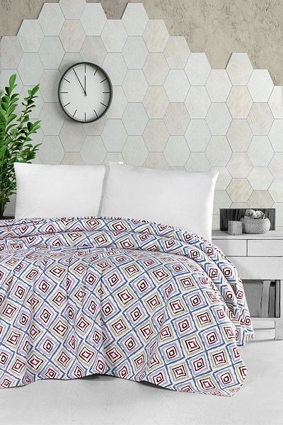 Evim 100% Cotton Printed Ceyla Blue Pique Double - 200X230 cm