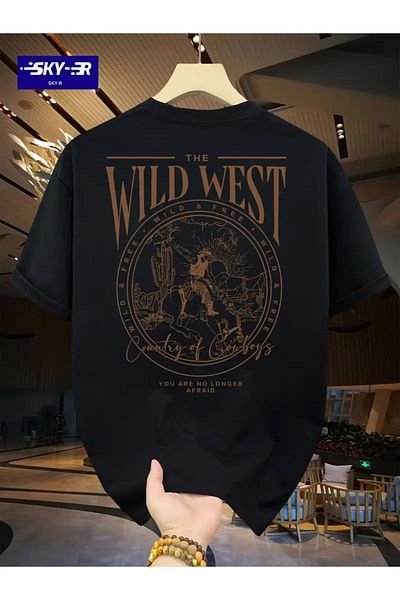 Clothify Unisex Wild West Printed Oversize T-Shirt - 100% Cotton, Crew Neck, Short Sleeve, A++ Size
