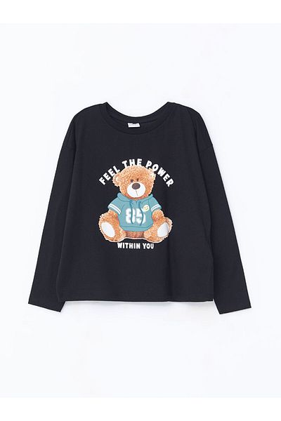 LC Waikiki Tricou pentru fete cu mânecă lungă imprimat cu gâtul turn