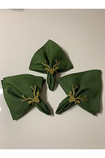 renklidüşler New Year's Deer Napkin Ring 6 Pieces / Gold Deer Napkin Ring