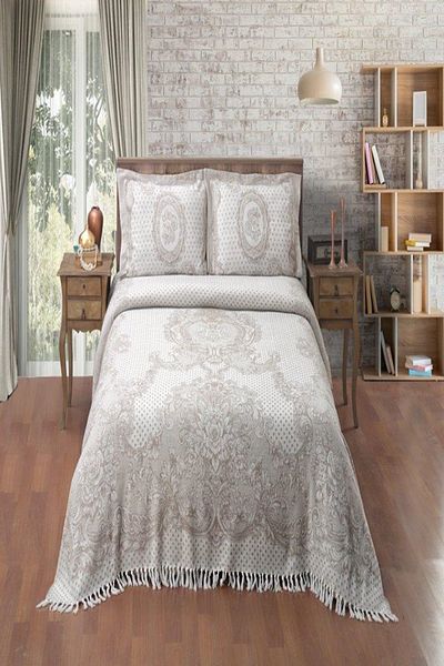 Evim Cuvertură de pat Bumbac Bej Jacquard Motiv Trandafir - 230x240 Cm