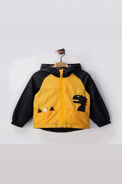 PODİUM GİYİM Cute Hooded Cotton Lined Kids and Baby Raincoat with Dragon Print