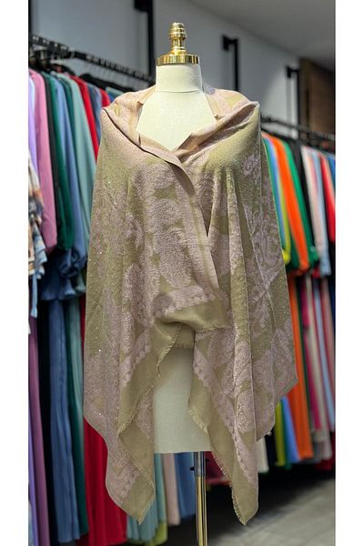 Hazard Gold-Pink Jewelled Cut Patterned Shawl