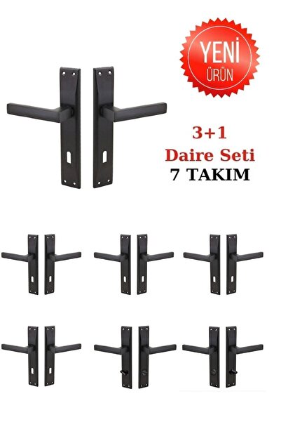 Nobel ( 7 Takım ) Avanti Mat Siyah Aynalı Kapı Kolu 3+1 Daire Seti / 5 Oda Ve 2 Wc