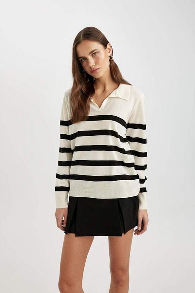 DeFacto Polo Neck Striped Regular Fit Sweater - Dfc