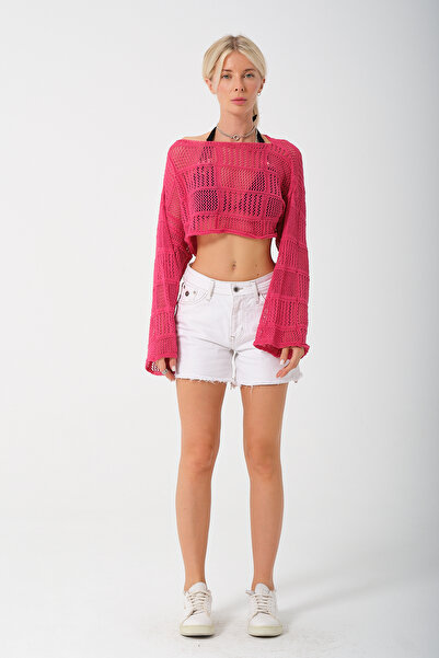 PUNKY CAT Γυναικεία φούξια ισπανική μπλούζα Crop πλεκτά