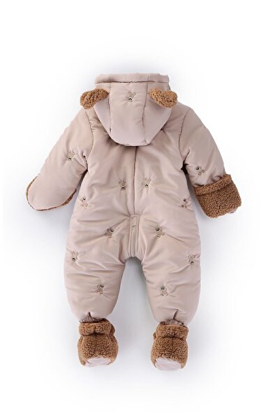 Genel Markalar Yeni Bebek Sevimli Ayı Figürlü Kışlık Kürklü Patik-Eldivenli Kapüşonlu Kozmonot-Astronot Tulum