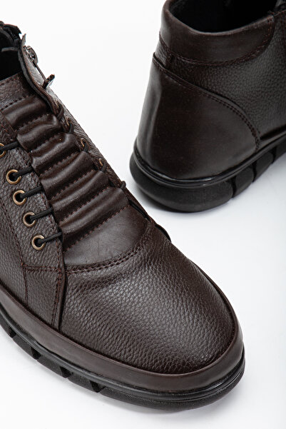 By Oxford Garantili Kahverengi Renk Ortapedik Taban Fermuarlı Sıcak Astarlı Bot Kauçuk Taban Bağcıklı Bot