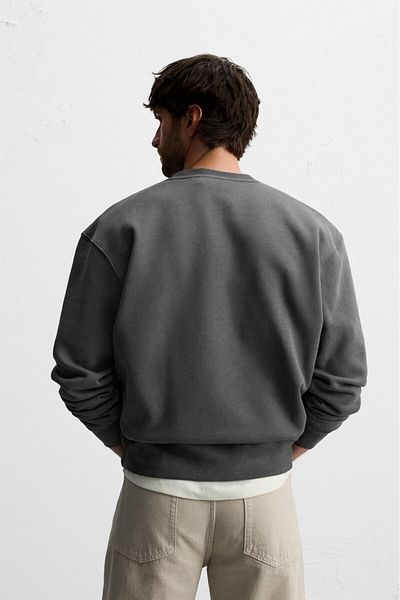 The Champ Clothing Smoked Color Polar Life Story Text Printed Oversize φούτερ - Crew Neck