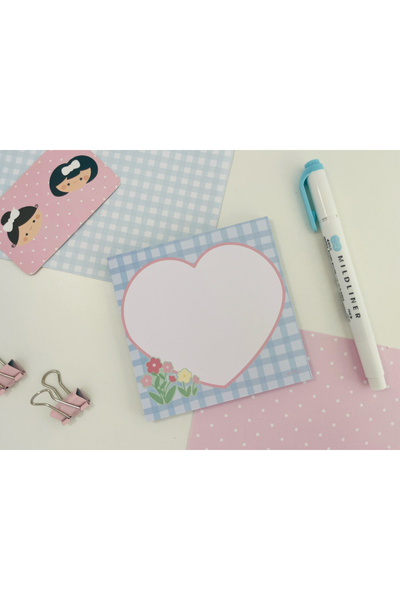 Efsu 10x10cm Mavi Piti Kareli Çiçek Notluk Memopad/Notepad/Defter