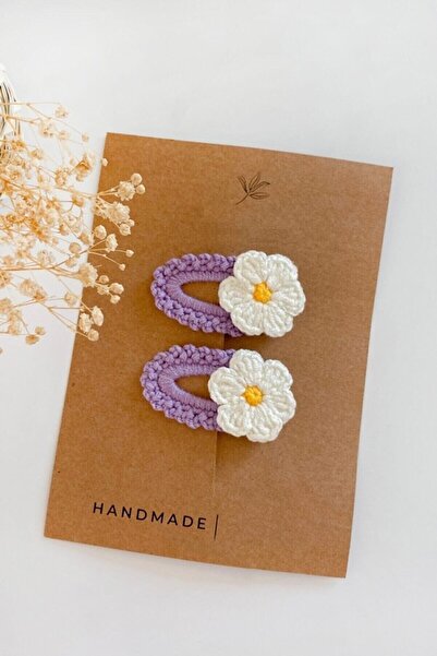 gittimall Lila Bebek Ve Çocuk Örgü Papatya 2'li Çıtçıt Toka Seti 6cm