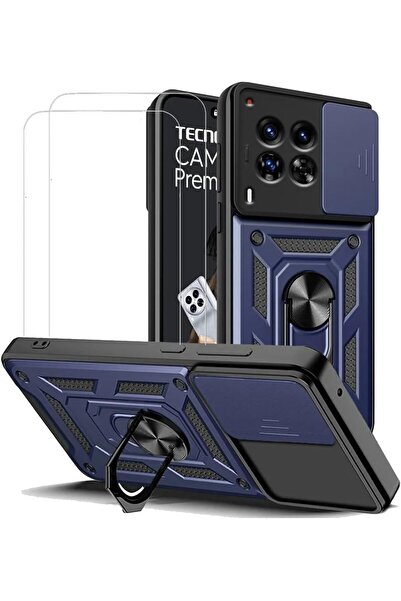 Rivor Tecno Camon 30 Uyumlu Kılıf Kamera Sürgülü Standlı Yüzüklü Darbe Emici Koruyucu Renkli Tank Kapak