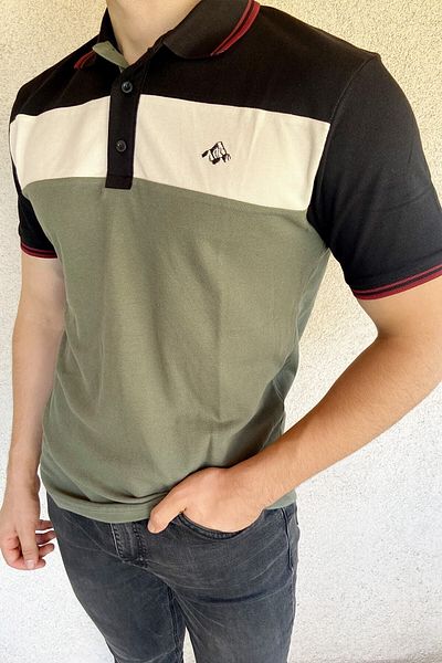 Mesh Company Ανδρικό μπλουζάκι με λαιμόκοψη Polo, Μοντέλο από βαμβακερό κομμάτι, πολύχρωμο κοντό μανίκι