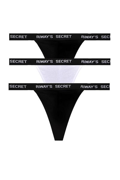 riways secret Cotton Waist Band Rubber String Thong 3 Pack