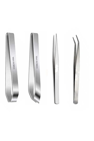 adin tasarım Set of 4 Transparent Tweezers - Flat and Oblique, Fish Tweezers,...