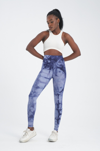 MRS.MODA Colanți de damă cu talie super înaltă de culoare albastră